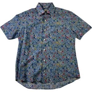 Culturata Floral Shirt Men's Size M 15 3/4 x 40 Made in Italy Cotton Silk blend